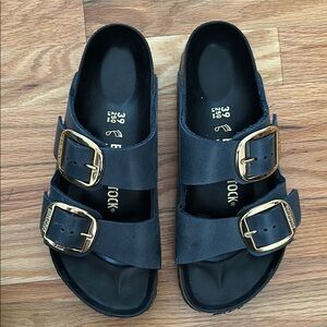 Birkenstock Arizona Big Buckle Navy with Gold Buckles